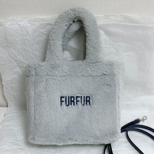 FURFUR エコファートートバッグ　ファーバッグ　LBLU ファーファー　ショルダーバッグ　ハンドバッグ　ライトブルー