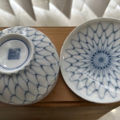 未使用　保管品　青い網目模様 湯飲み 4個セット　龍峰窯の画像