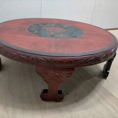 年代物 骨董  テーブル 　アジア中国 中国骨董 唐家具 レトロ 装飾彫り 円卓 座卓 ちゃぶ台 センター