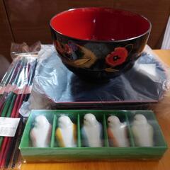 和食器5客セット【新品】大椀 丼 お椀 お盆 お箸 箸置き どんぶり 多用椀 膳の画像