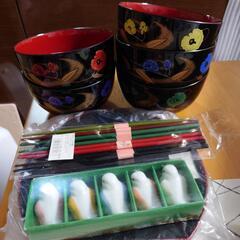 和食器5客セット【新品】大椀 丼 お椀 お盆 お箸 箸置き どん...