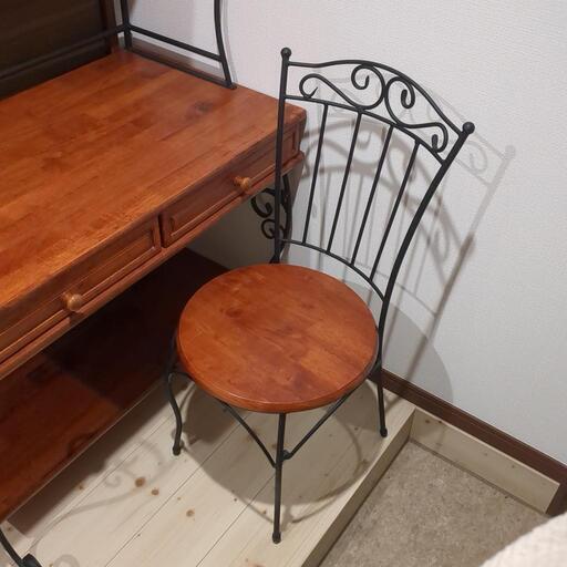 アイアン調 アンティーク風 上棚付きデスク チェアー