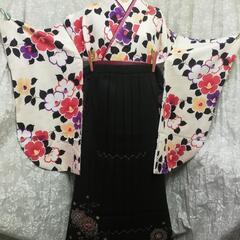 超ロングused女子袴　デザインプリント黒の画像