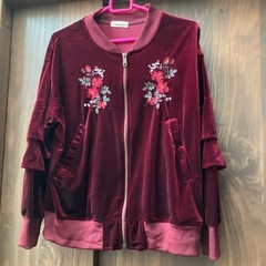 スカジャン風　ベロア　ジャケット　Lサイズ　ワイン