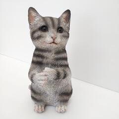 猫 サバトラ柄  置物 可愛い リアル アニマルオブジェ インテ...