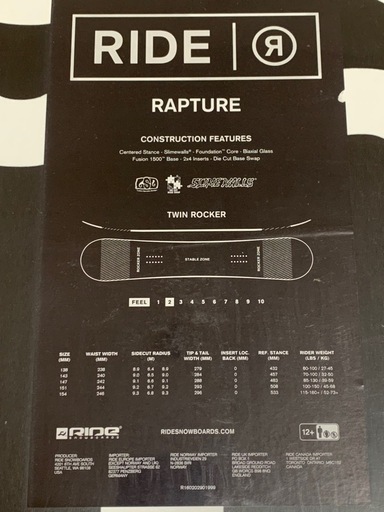 RIDE RAPTURE 138 スノーボード K2 ビンディング 新品未使用