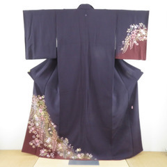 付下げ 濃紫色 ぼかし染め 辻が花 一つ紋 翠山工房 袷 広衿 ...