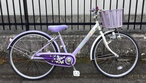 ＜整備済＞可愛いブリヂストン ジュニア・24インチ自転車・パープル 変速なし 鍵付き