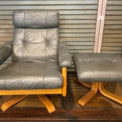 中古　富士ファニチア　FUJI FURNITURE　リクライニング　ソファ　1人掛け チェア　オットマン