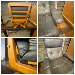 中古　富士ファニチア　FUJI FURNITURE　リクライニング　ソファ　1人掛け チェア　オットマンの画像