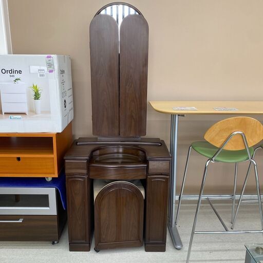 中古 ドレッサー 化粧台 鏡 イス付き 家具