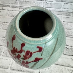 L453 希少 未使用 共箱付 益子焼 え 榎田勝彦 蘭図 花瓶 花器 坪 骨董 高さ29cmの画像