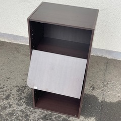 カラーボックス　三段ボックス　ブラウン　1ヶ所扉付　収納ボックスの画像