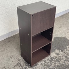 カラーボックス　三段ボックス　ブラウン　1ヶ所扉付　収納ボックスの画像