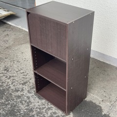 カラーボックス　三段ボックス　ブラウン　1ヶ所扉付　収納ボックスの画像