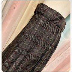 ꒰BACK NUMBER꒱チェック柄 ベルト付き 膝丈スカート アシンメトリーの画像