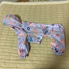 小型犬用フード付きレインコート　カッパ　パープル　ピンク　手足付...