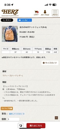 HERZ ヘルツ　Wポケットリュック