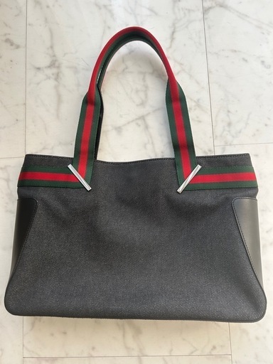 GUCCI ダークグレー  シェリーライン　トートバッグ