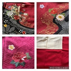 振袖6点セット 深紅 古典柄 金駒刺繍 絞りの画像