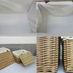 ss2189　未使用品　ちどり産業　収納バスケット　大小2個セット　CH-105　ふた付き　煮柳　内布付き　角型　ランドリーボックス　ナチュラル　四角　カゴ　籠　SUNSHINE WILLOW STORAGEの画像