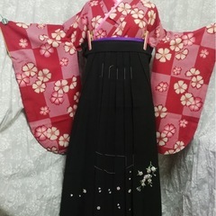 女子袴　 黒地桜刺繍　S ユーズド美品　の画像