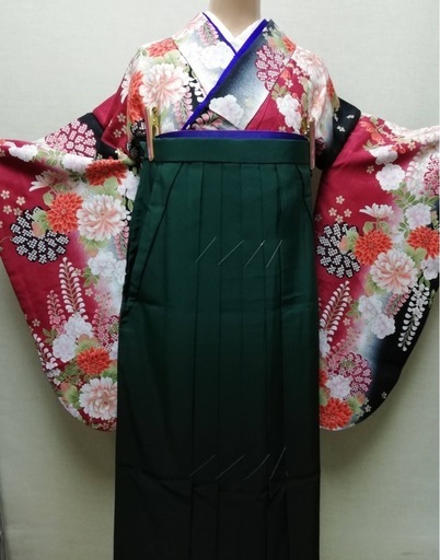 売却済み 女子袴　 ダークグリーンぼかし　 LL ユーズド美品　