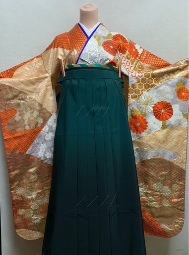 売却済み 女子袴　 ダークグリーンぼかし　 LL ユーズド美品　