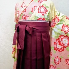 卒業式用二尺袖　ライトイエローに大輪の紅花　used美品の画像