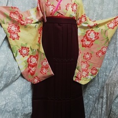 卒業式用二尺袖　ライトイエローに大輪の紅花　used美品の画像