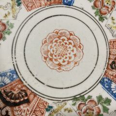 牡丹絵印判色絵和皿　和風大皿 色絵大皿　直径約24cmの画像
