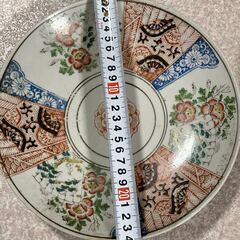 牡丹絵印判色絵和皿　和風大皿 色絵大皿　直径約24cmの画像