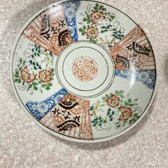 牡丹絵印判色絵和皿　和風大皿 色絵大皿　直径約24cm