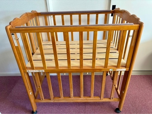 ベビーベッド 木製 新生児 高さ調整 赤ちゃん ベビー用品収納 キャスター付き ベビーサークル スライド開閉扉