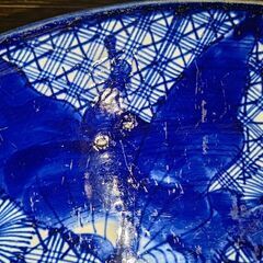 3/10迄引取 【難有】年代物 47cm 古い皿 大皿 陶器 青白の画像