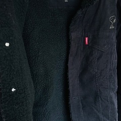 スヌーピー刺繍 黒 コーデュロイジャケットXLサイズの画像