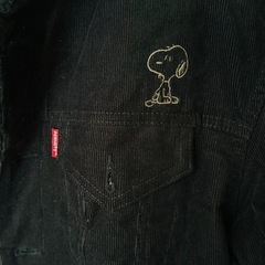 スヌーピー刺繍 黒 コーデュロイジャケットXLサイズの画像