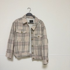 チェックアウターベージュ系レディース　古着　