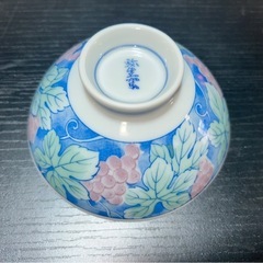 未使用 青色の葉とブドウの花柄飯碗 20個セットの画像