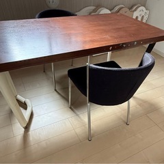 ダイニングテーブル、椅子2脚セット ディノス購入 木目ステンレスの画像