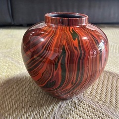 花瓶 赤と緑のストライプ プラスチック