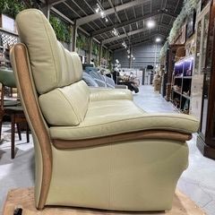 ★カリモク家具★Chitano チターノ 3人掛けソファ W192cm レザー 革製 半革 ベージュ ハイバック リビング ゆったりの画像