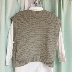 1238.GU 緑のチャンキーニットクロップドベスト　Lサイズ⭐︎の画像