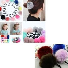 キッズ/フェイクファーボンボンヘアゴム2個セット②（新品）の画像