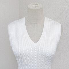 ラルフローレンゴルフ Vネックケーブルニット トップス ホワイト コットン L レディースの画像