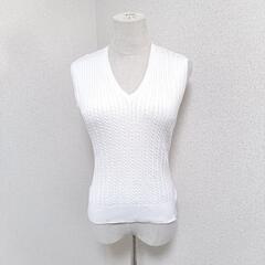 ラルフローレンゴルフ Vネックケーブルニット トップス ホワイト コットン L レディースの画像