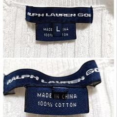 ラルフローレンゴルフ Vネックケーブルニット トップス ホワイト コットン L レディースの画像