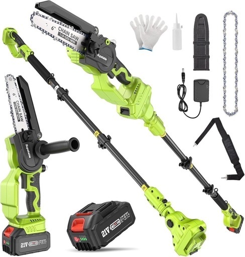 新品未使用 高枝切り電動チェーンソー コードレス  電動チェーンソー 21V 充電式 充電式ポールチェーンソー 伸縮ポール