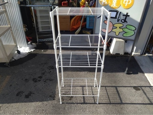 ●  4段 ホワイト コンパクト スリム  カラー スチールラック 棚板付 ホワイト 便利 棚 収納 440  290  995mm 中古 ③