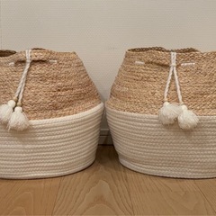 インテリア小物　バスケット２点セット　白